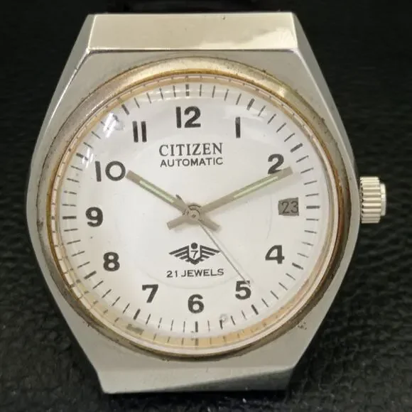 Vintage 1978 Citizen Automatic Mens Silver Watch W/daydate & Gold accents